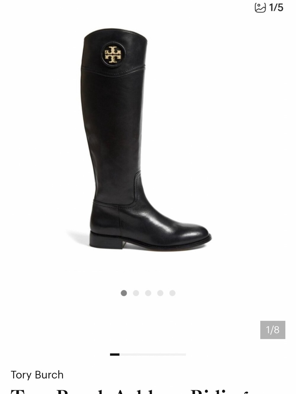 Tory Burch Black Leather Over‑the‑Knee Riding Boots with Logo Medallion